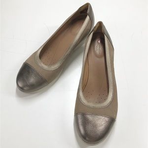 Clarks Unstructured Wedge Slip On Comfort Shoes Leather Pewter Metallic 7.5